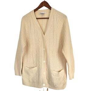 Vntg Limited Cable Knit Cardigan M Lambswool Rabbit Hair Grandpa Core Cozy Soft